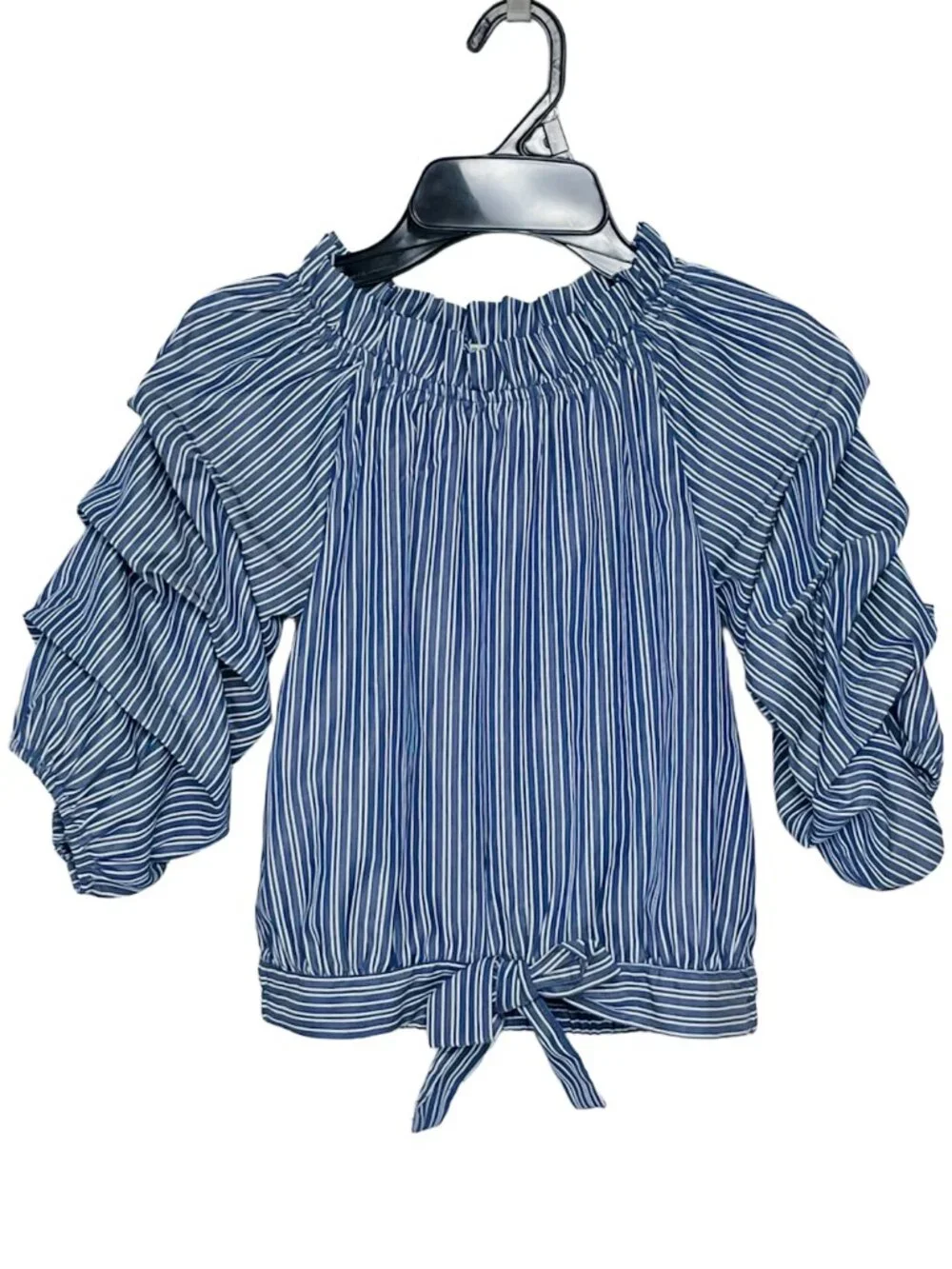 Habitual Girl Joyce Striped Ruffle Puff Sleeve Blouse Girls 12